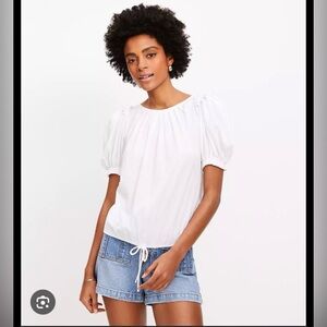 LOFT White Puff Sleeve Blouse